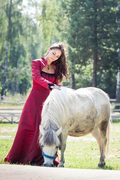 Menina morena e cavalo — Fotografia de Stock