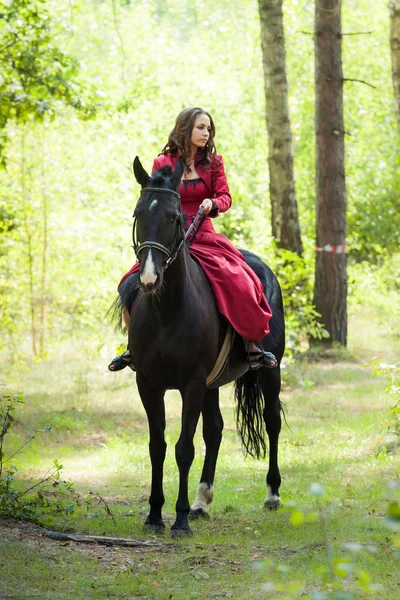 Brunetka na koni — Stock fotografie