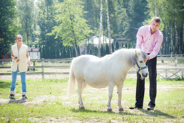 Homem, menina e cavalo — Fotografia de Stock