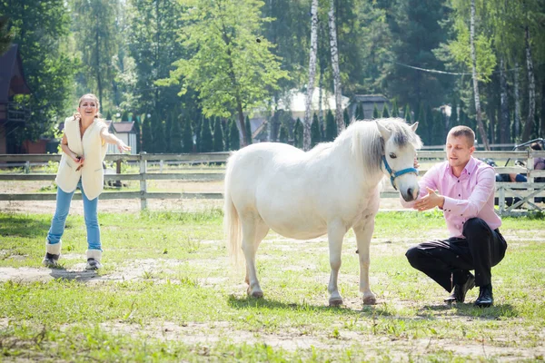 Мужчина, девушка и лошадь — стоковое фото