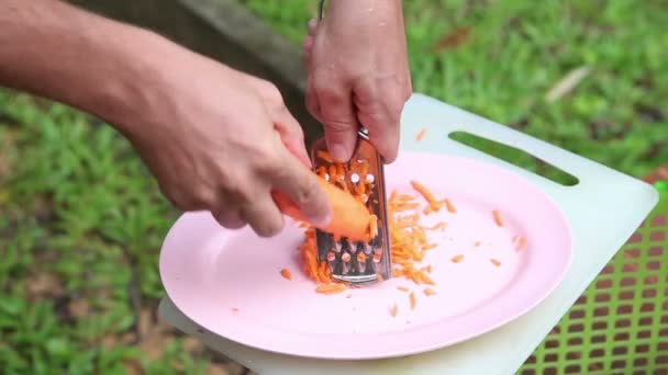 Rácstartó sárgarépa kezek — Stock videók