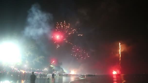 Fuegos artificiales brillantes en el cielo nocturno — Vídeos de Stock