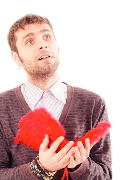 Handsome man with red wings — Stock Photo, Image