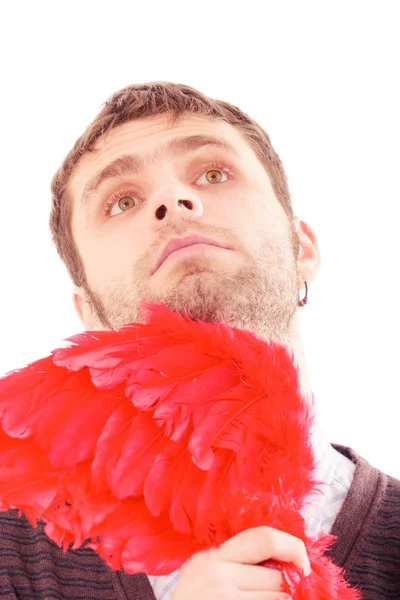 Handsome man with red wings — Stock Photo, Image