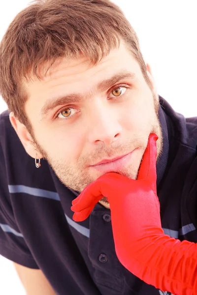 Handsome man with red glove — Stock Photo, Image