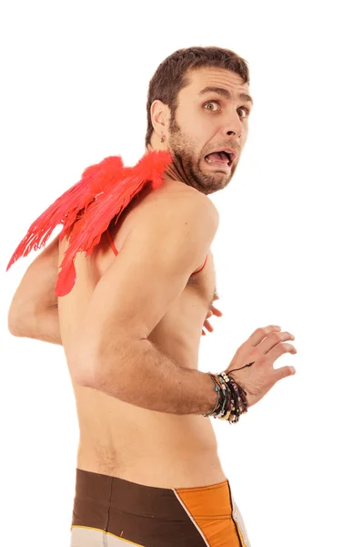 Handsome man with red wings — Stock Photo, Image