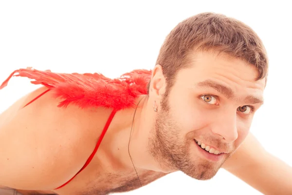 Bărbat frumos cu aripă roșie — Fotografie, imagine de stoc