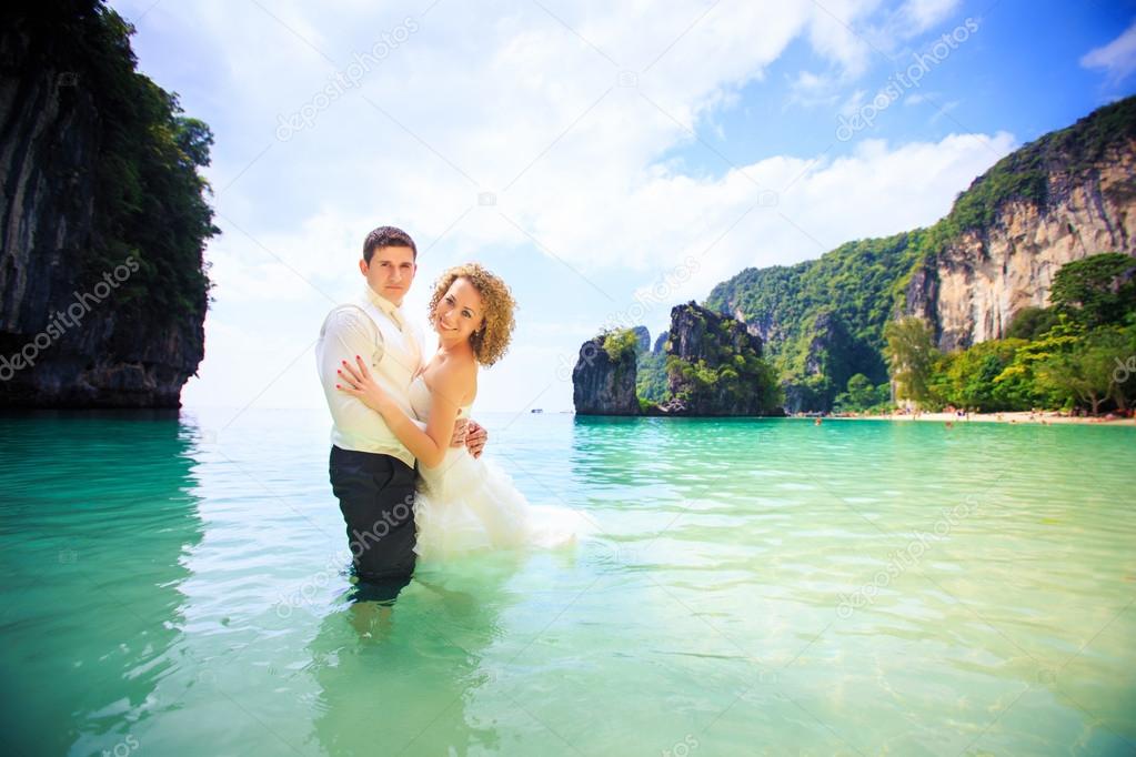 blonde bride and handsome groom