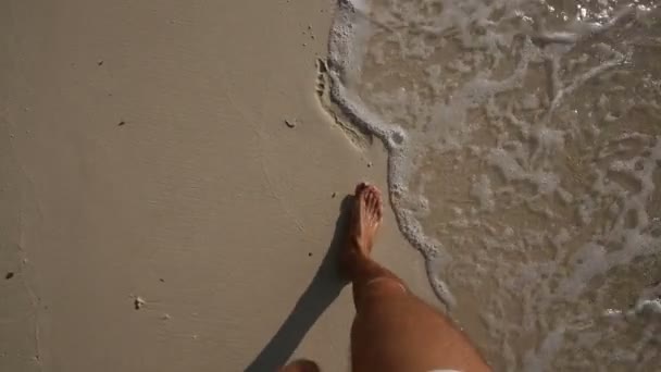 Blote voeten lopen op strand — Stockvideo