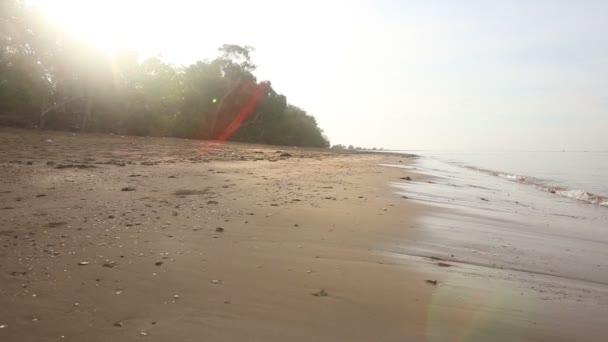 Praia de areia ao pôr-do-sol — Vídeo de Stock