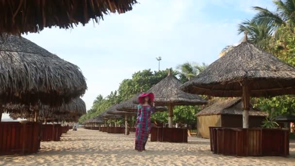 Pretty woman posing on beach — Stock Video