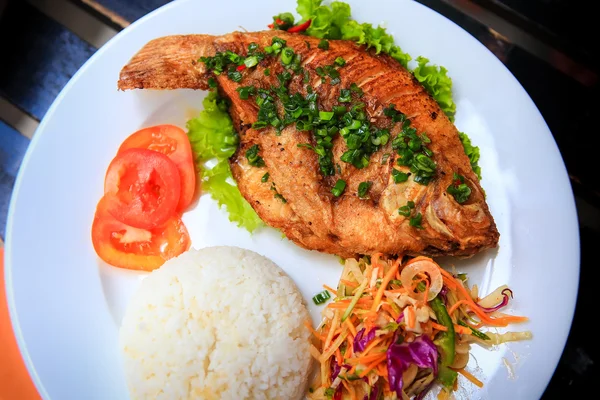 Poisson avec riz et légumes — Photo