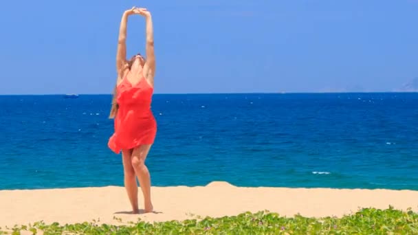 Mulher bonita na praia — Vídeo de Stock