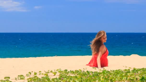 Hermosa mujer en la playa — Vídeo de stock