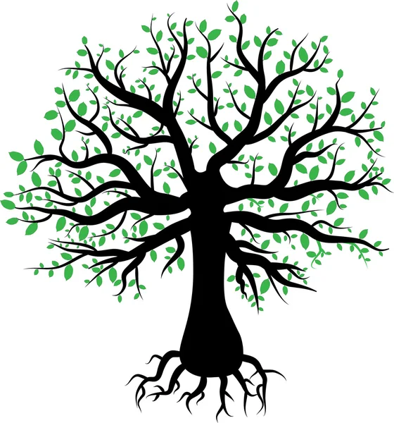 Silueta de un árbol con hojas verdes — Vector de stock