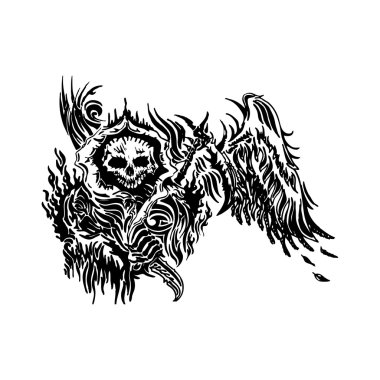 skull tattoo winged vector illustration