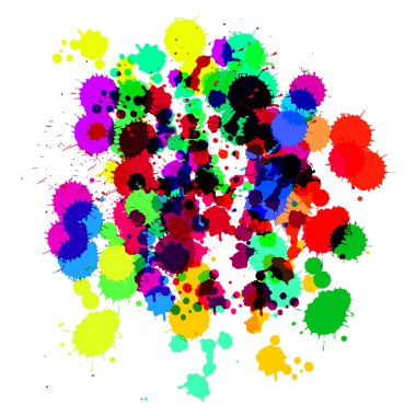 Beyaz arka plan üzerinde çoklu renk saydam sıçrama. Vektör çizim