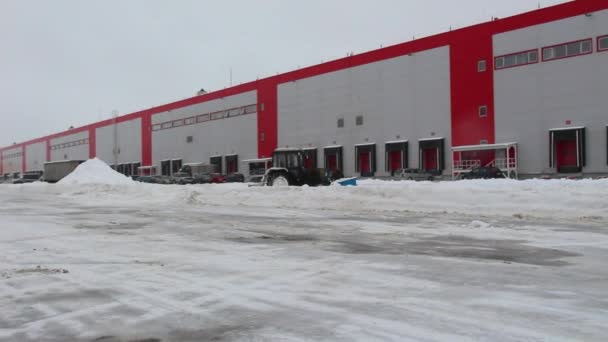 Zelllager mit Parkplatz für Schnee — Stockvideo