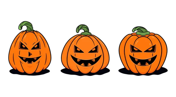 Ensemble Citrouilles Halloween Dans Style Dessin Animé Isolé Sur Fond — Image vectorielle
