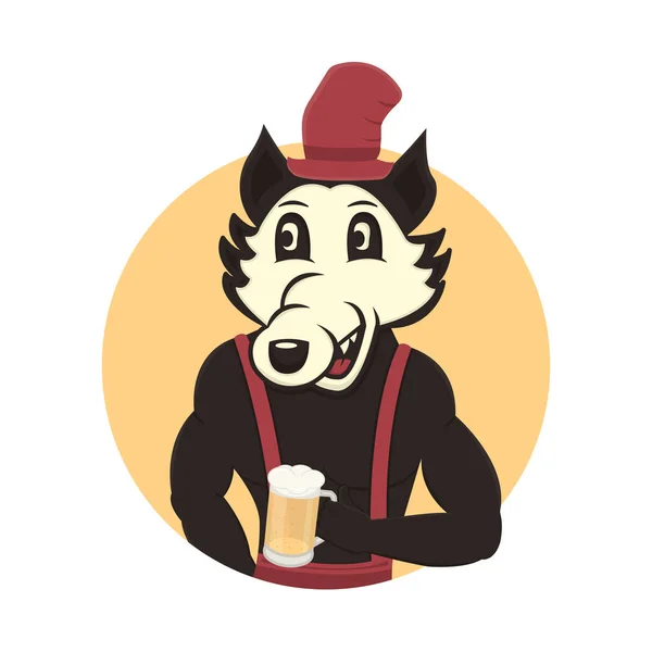 늑대는 맥주를 마신다 디자인의 캐릭터 — 스톡 벡터