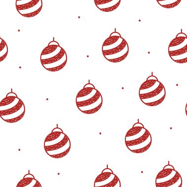 Beyaz arka planda düz stil Noel balosunun pürüzsüz deseni.