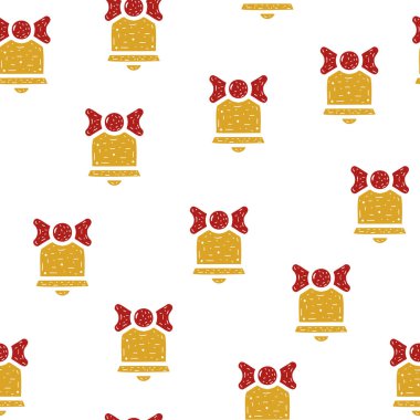 Beyaz bir arka planda düz stil Noel çanı kusursuz desen.