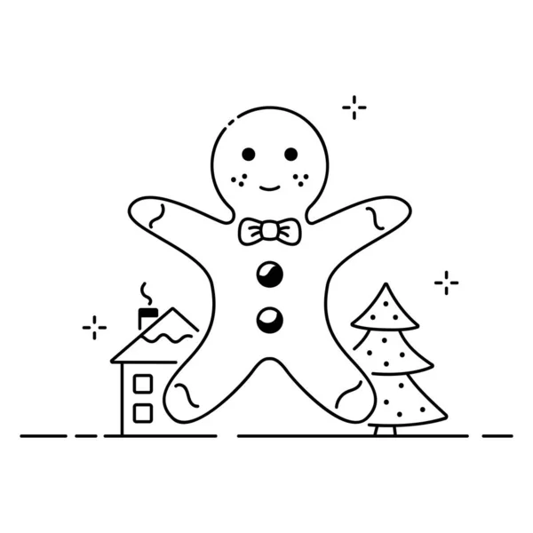 Καλά Χριστούγεννα Αστεία Εικονογράφηση Σύνθεση Χριστουγέννων Στυλ Κινουμένων Σχεδίων Μελόψωμο — Διανυσματικό Αρχείο