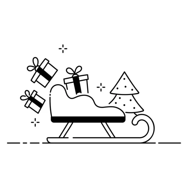 Frohe Weihnachten Lustige Illustration Weihnachtskomposition Cartoon Stil Schlitten Geschenke Und — Stockvektor