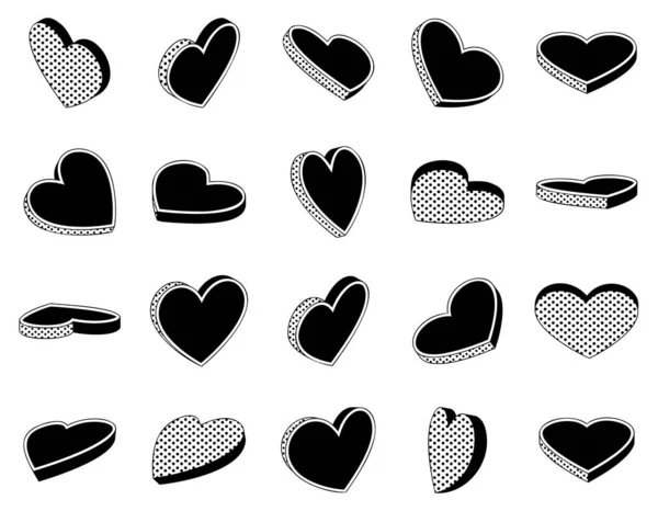 Set Simboluri Izometrice Ale Inimii Ilustrații Retro Izolate Fundal Alb — Vector de stoc