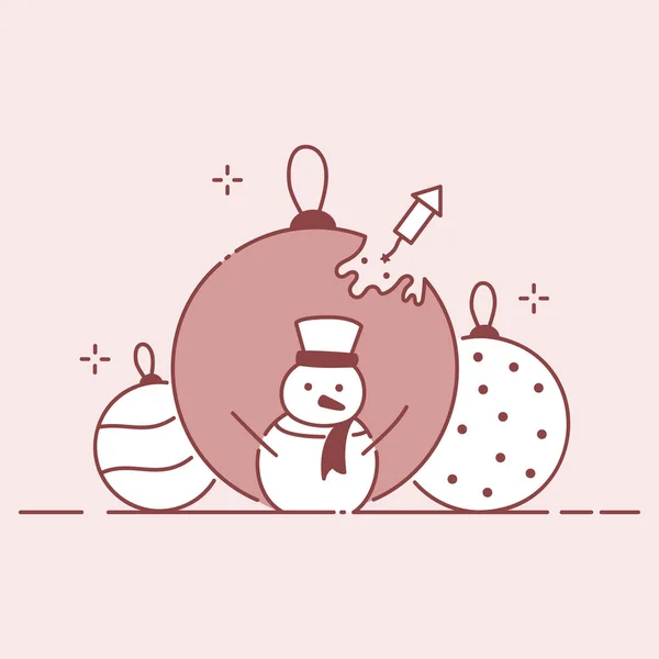 Счастливый Снеговик Украшения Зимнего Праздника Композиция Рождественская Новогодняя Иллюстрация — стоковый вектор