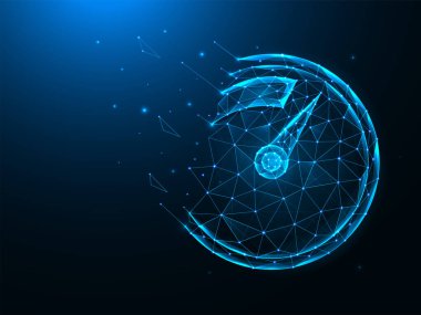 Hız göstergesi düşük polimerle çalışıyor. Mavi arkaplan üzerindeki çokgen vektör çizimlerini ölç.