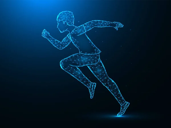 Running Man Low Poly Art Polygonale Vektordarstellungen Auf Blauem Hintergrund — Stockvektor
