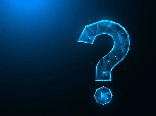 Soru işareti düşük poli tasarımı. Noktalama işareti, mavi arkaplandaki çokgen vektör çizimlerini sorgula.