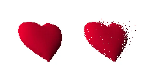 Ισομετρική Κόκκινη Καρδιά Σύμβολο Pixel Τέχνης Που Απομονώνονται Λευκό Φόντο — Διανυσματικό Αρχείο