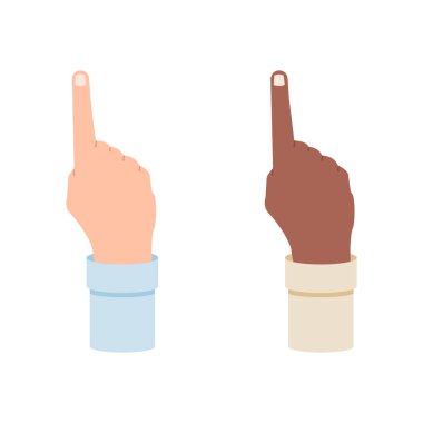 Beyaz ve siyah el, beyaz arkaplanda izole edilmiş bir parmak vektör çizimini gösterir