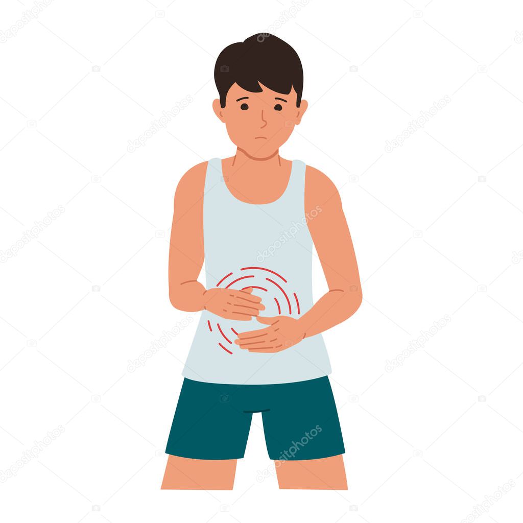 Vector illustration of a guy suffering from abdominal pain