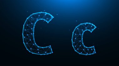 Koyu mavi arkaplan üzerinde C harfinin çokgen vektör çizimi.
