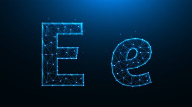 Koyu mavi arkaplanda E harfinin çokgen vektör çizimi.