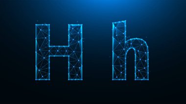 Koyu mavi arkaplan üzerinde H harfinin çokgen vektör çizimi.