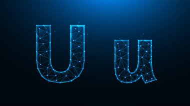 Koyu mavi arkaplan üzerinde U harfinin çokgen vektör çizimi.