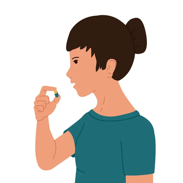 Девушка Принимает Таблетки Медицинская Векторная Иллюстрация — стоковый вектор