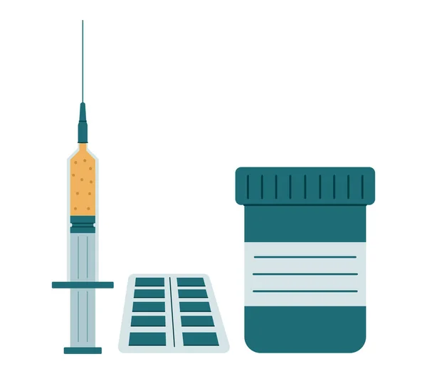 Seringas Comprimidos Ilustração Vetorial Medicamentos —  Vetores de Stock