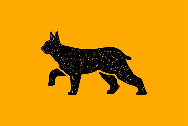 歩くオオカミのベクトルイラスト 黄色の背景に隔離された野生の猫 — ストックベクタ