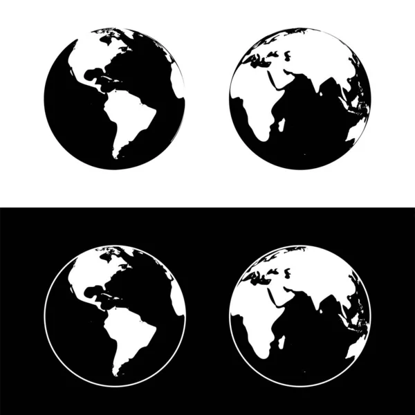 Ilustração Vetorial Planeta Terra Globo Terra Isolado Fundo Preto Branco — Vetor de Stock