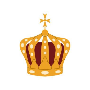 Beyaz arka planda mücevherleri olan altın kraliyet tacının vektör çizimi.