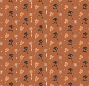 Kahverengi bir arka planda vektörsüz çiçek deseni.