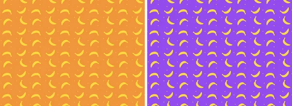 Patrón Sin Costura Plátano Vectorial Sobre Fondo Naranja Púrpura — Vector de stock