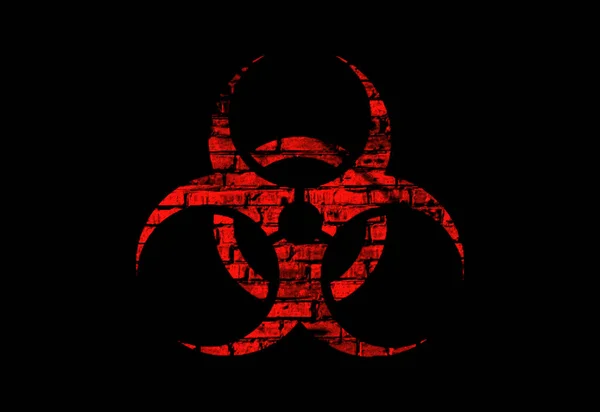 Illustratie Van Een Rood Biohazard Symbool Met Een Bakstenen Textuur — Stockfoto