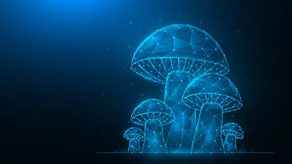 Ilustración Vectorial Poligonal Setas Sobre Fondo Azul Oscuro Mushroom Glade — Archivo Imágenes Vectoriales