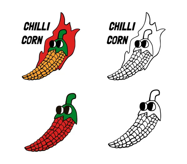 Papryka Chili Kukurydza Jest Ładny Zabawny Charakter Kreskówki — Wektor stockowy